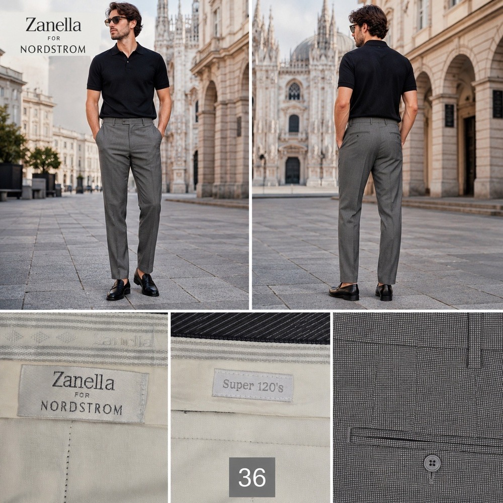 Zanella Nordstrom Todd Grey Super 120s Wool Dress Pants Mens 36 Made in Italy
